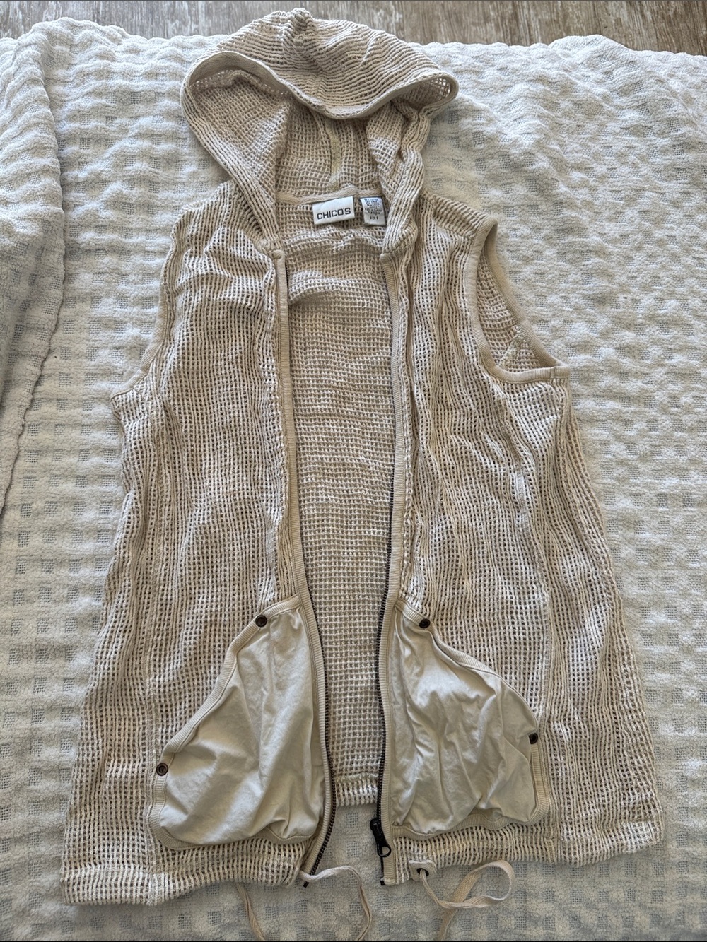 Chico's Beige Knit Hooded Sleeveless Vest